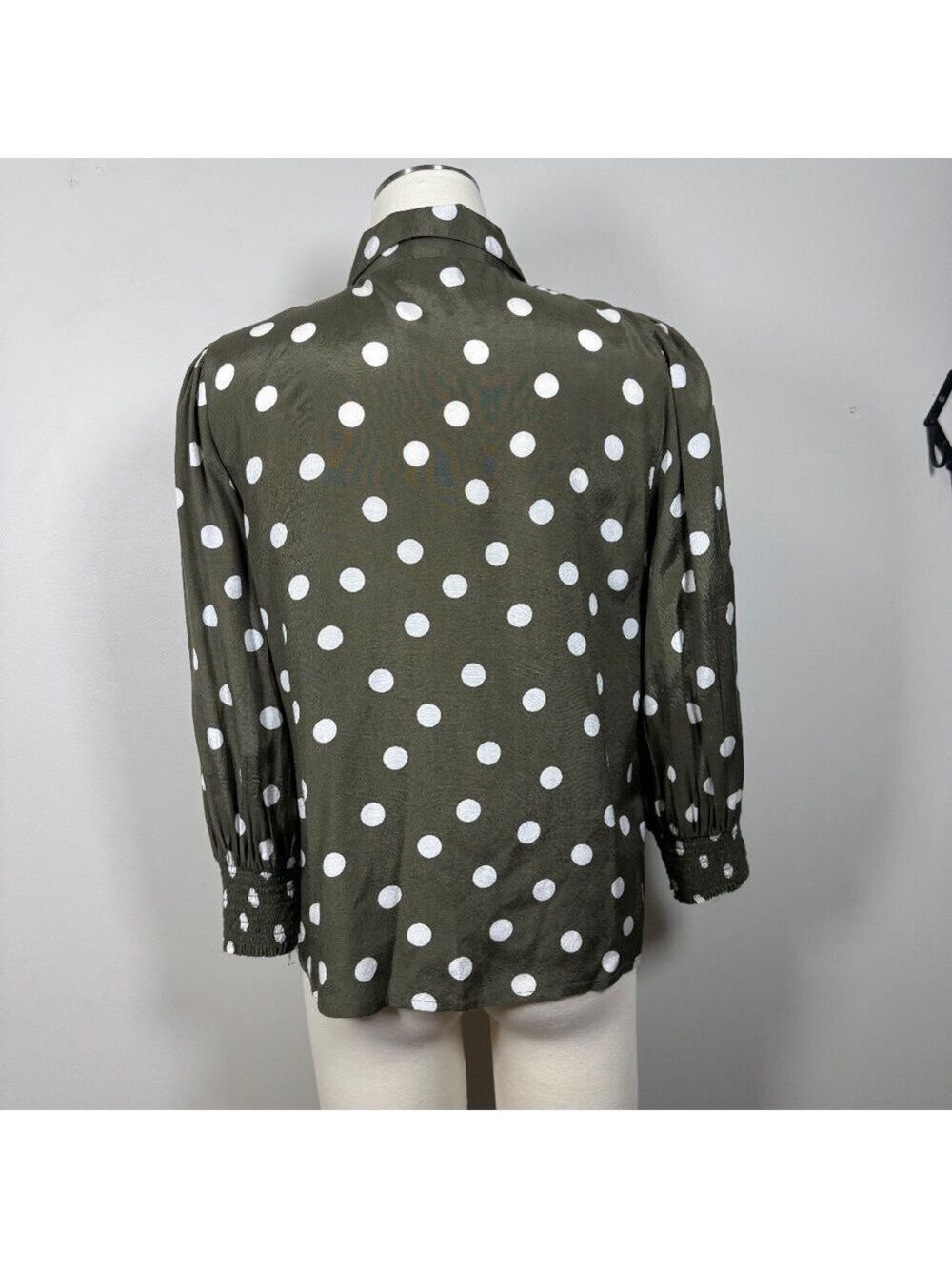 Kaffe Chic Olive Green Polka Dot Button Down Shirt size 36 Small-Medium - Picture 5 of 10